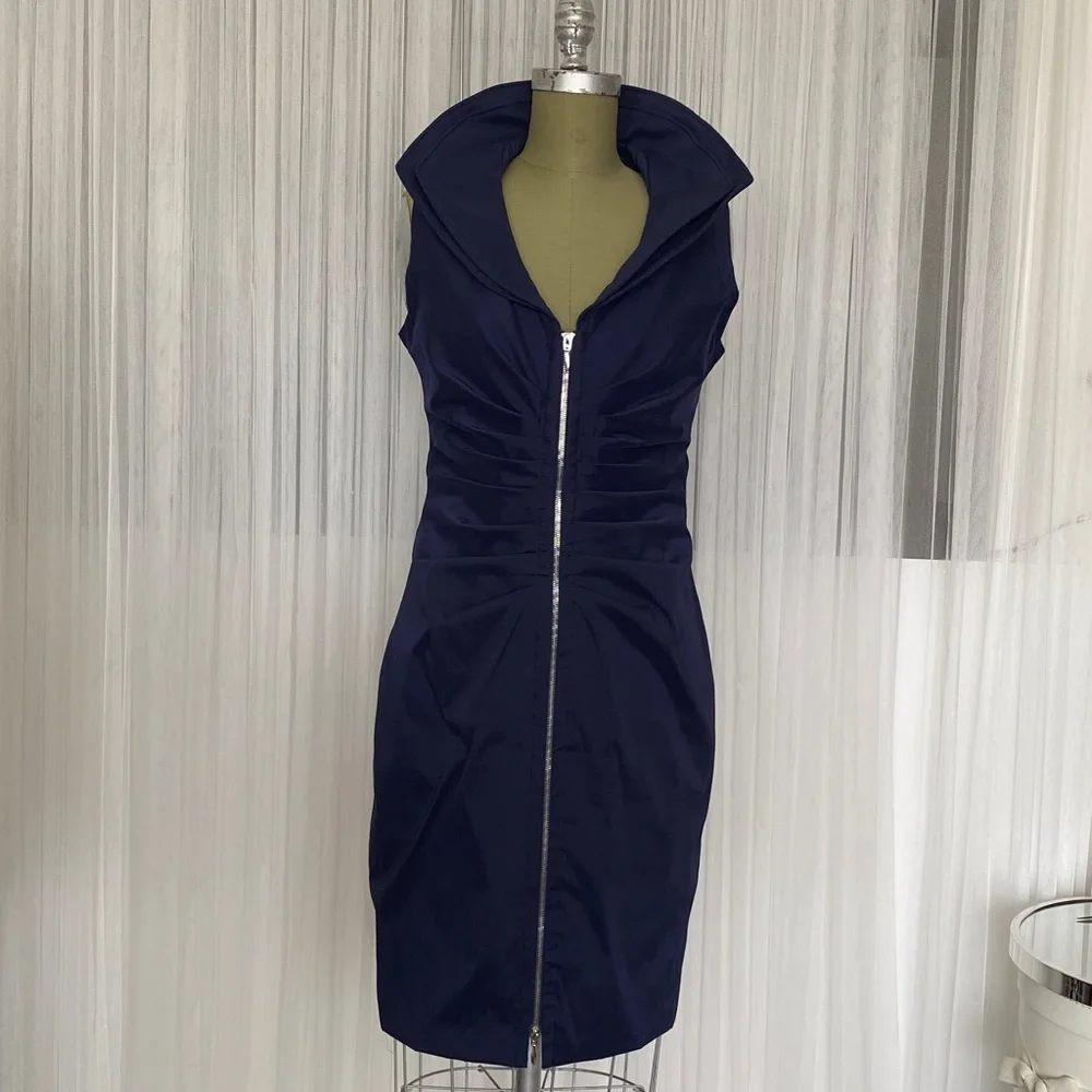 Joseph Ribkoff Navy Sleeveless Zip-Up Midi Dress Size 10 - Picture 3 of 16